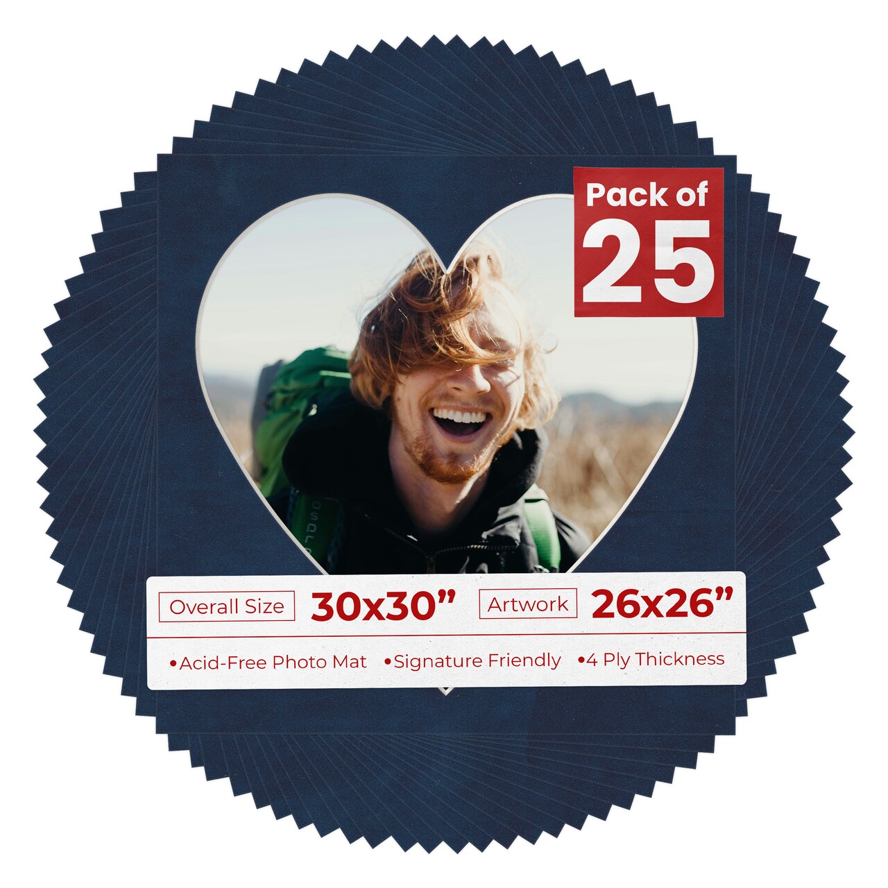 Navy Suede Mat Board for 30x30 Frames - Heart Opening for 26x26 Photos